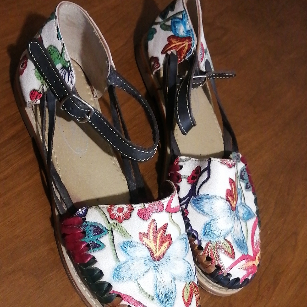 Floral Sandals with Ankle Strap